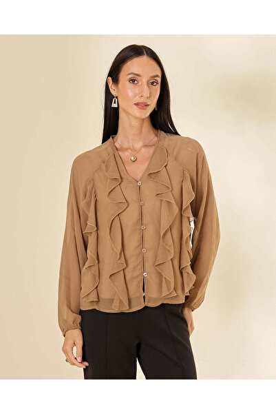REDTAG Women Brown Ruffle Detail Blouse