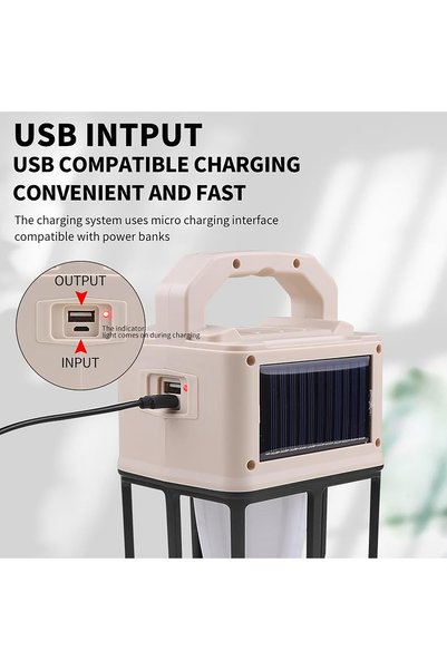 Generic Solar Camping Lantern, Portable LED COB Light with Spotlight, USB Type-C Rechargeable, Outdoor Camping