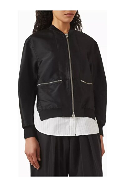 3.1 Phillip Lim Black Satin Layered Bomber Jacket Luxury Comfort for Urban Style