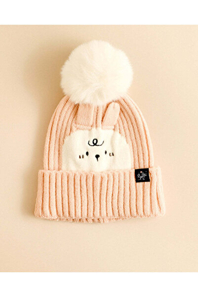 REDTAG Women Pale Pink Bunny Detail Pom-Pom Beanie