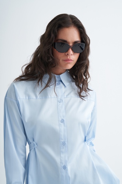 EBU Prive Women's Premium Poplin Shirt with Mobile Waist Belt Light Blue