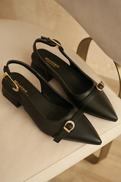 Zerenyus Zrct4 - Premium 5cm Two Buckle Pointed Toe Low Heel Shoes Black