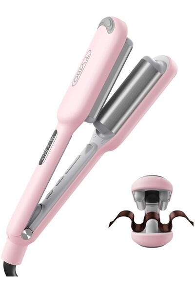 TYMO Rovy 25mm Ceramic Curling Iron, Beach Wave, Fireproof Design, Ionic, Pink