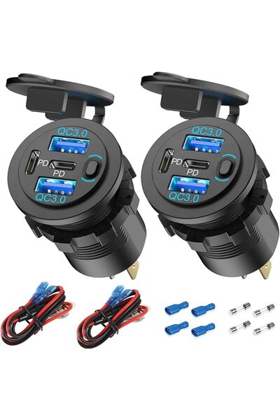 GENERAL 2 Pack 12V USB Outlet 4 Port Car Charger, 78W Super Fast Dual PD3.0 &...