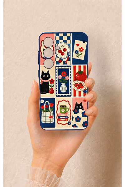 Vip Case Samsung S24 Uyumlu Sevimli Kedi ve Çiçek Desenli Silikon Kılıf