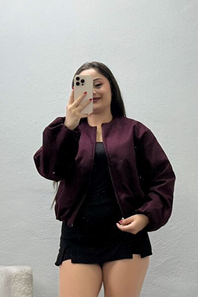 BELENDİR Women's Lined Bomber Cashmere Jacket Plum