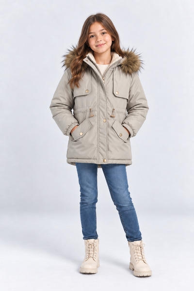 AHENGİM Girl's Fur Hooded Winter Coat with Soft Lining and Warm Keeping Featu...