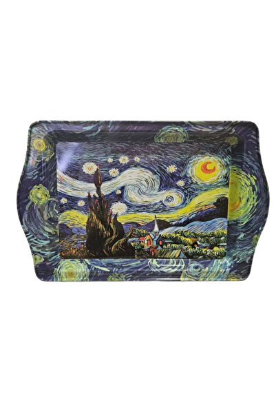 Generic Brand Tavă pictură Van Gogh, pentru cafea, metal, 25x17 cm
