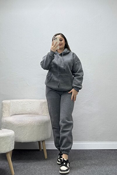 BELENDİR Women's Hooded 3 Thread Sweat Suit Set Anthracite
