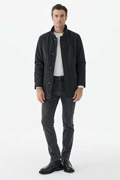 Jakamen Black Comfort Fit Stand Collar Coat