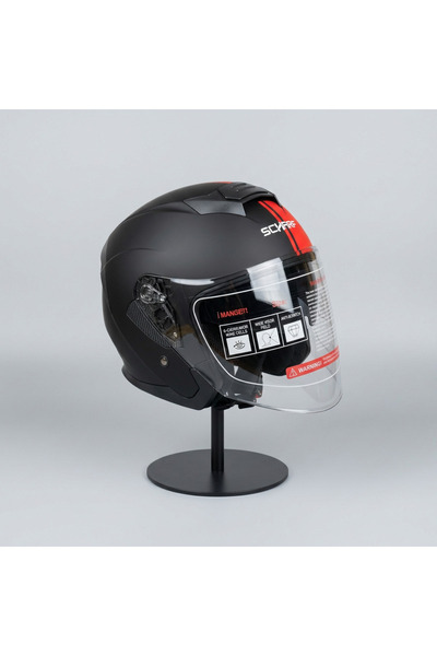 scharf 528 Şeffaf Vizörlü Yarım Motosiklet Kaskı - Güneş Camlı Açık Kask (MBL...