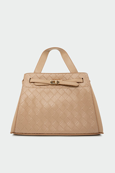 LAMİNTA Dina Lock Detailed Women's Handbag - Vison