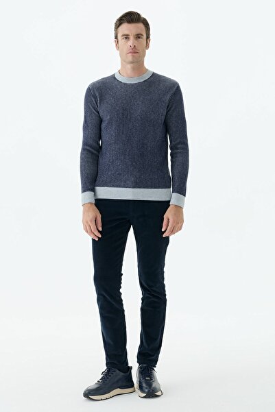 Jakamen Navy Blue Comfort Fit Patterned Crew Neck Knitwear
