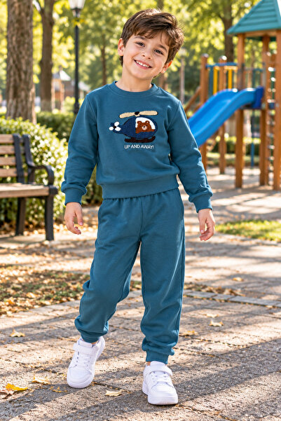 SERPİL Boy's Helicopter Printed 2-Piece Tracksuit Set