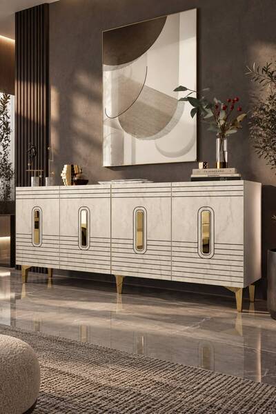 Modova Home 180MHK8BTA LUNNA LAZER PLEKSİ DESEN KONSOL TV SEHPASI BEYAZ-TRAVE...