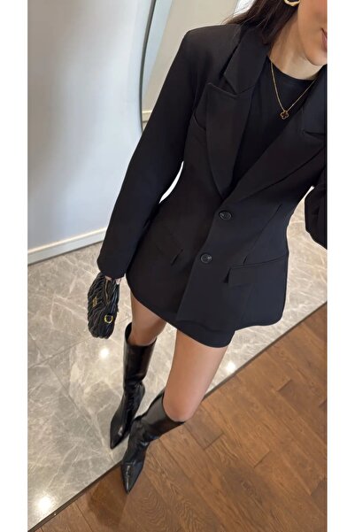 Perry Boutique Premium Black Blazer Jacket-Skirt Set