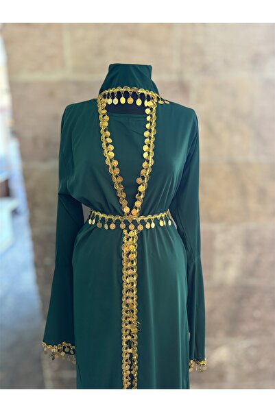 MODA Düz Şifon Çeyrekli Kaftan Şal ve Kuşak Dahil (38-48 Beden Uyumlu)