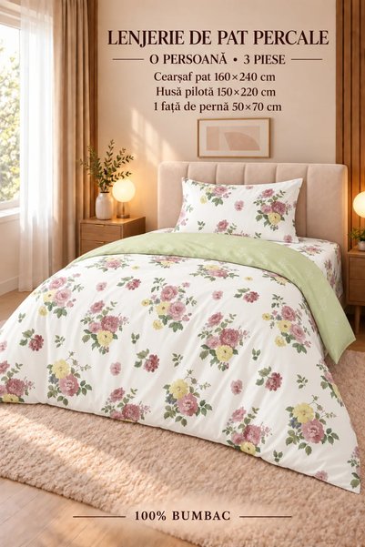 RALEX PUCIOASA Set de lenjerie de pat din percal, 100% bumbac, PRC189, pentru...