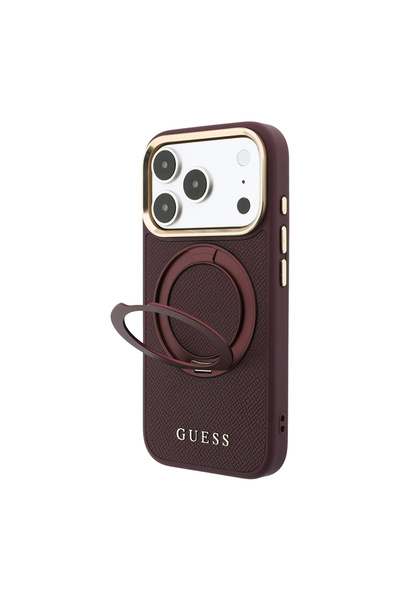 Guess iPhone 18 Pro Max Kılıf Lisanslı M-safeli 360 Standlı PU Metal Yazı Log...