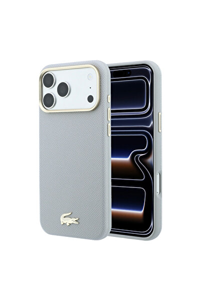 Lacoste iPhone 18 Pro Kılıf Lisanslı M-Safe PVC Yarı Pike İkonik Timsah Dokum...