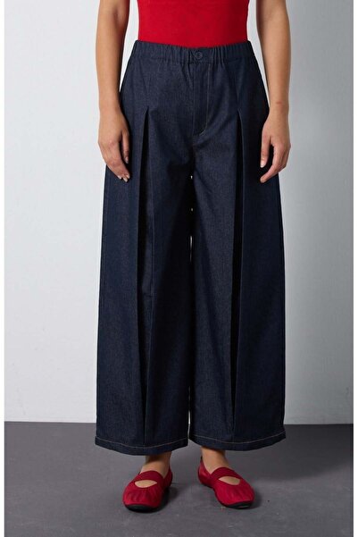 mina aise Women's Navy Blue Premium Elastic Waist Oversize Jeans 32010