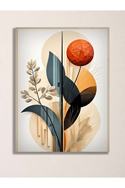 Modern Botanik ve Geometrik Metal Tablo - Soyut Duvar Dekoru, Metal Poster Wall Art