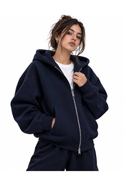 HAI COLLECTİON Kız Çocuk Sweatshirt 3 İplik Fermuarlı Kapüşonlu Oversize Hoodie