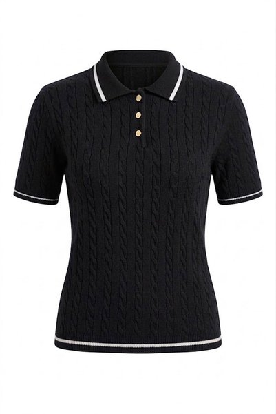 Crep Collar Striped Chain Braided Knitwear - Black Black