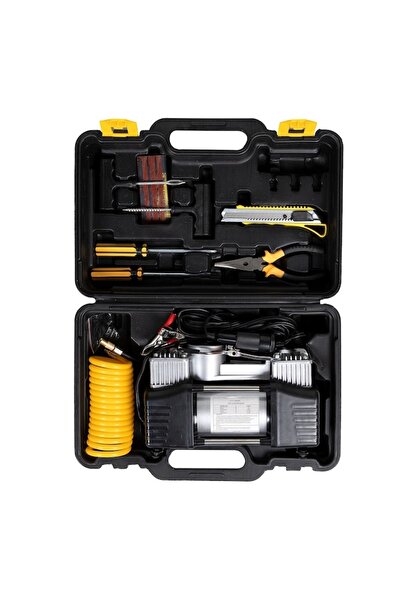 odjas Compresor auto cu valiza, 2 cilindri, plus kit reparatie pana auto