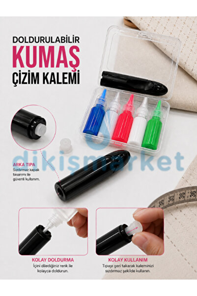 dikişmarket مجموعة أقلام قابلة لإعادة التعبئة مع علبة بودرة