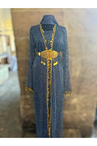 MODA Çeyrekli Zincirli Abiye Kaftan Şal ve Kemer Dahil(38-50 Beden Uyumlu)