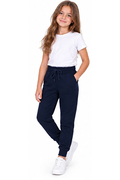 İrem Çocuk Giyim Girls'/Boys' Flat Navy Blue Color School Sweatpants with Ela...