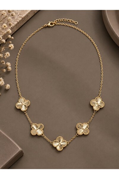 serelya Brass Vip Clover Model Gold Color Women's Necklace