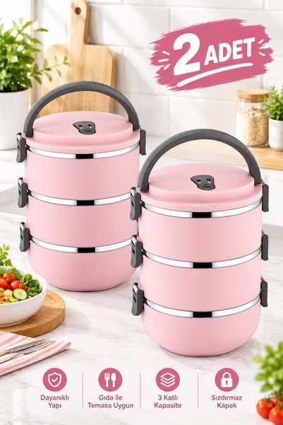 BERMİRA Home Collection 2 Adet Freshbox 3 Katlı Sızdırmaz Yemek Termosu Sefer...