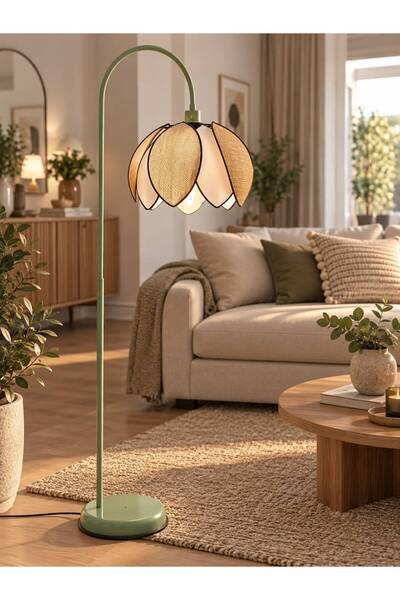Emg DesiGn Lale Başlıklı Lambader Hareketli Başlık Modern Dekoratif Oturma Od...