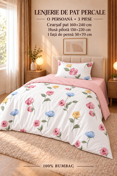 RALEX PUCIOASA Lenjerie de pat Percale, 100% bumbac, PRC194, Pentru o persoan...