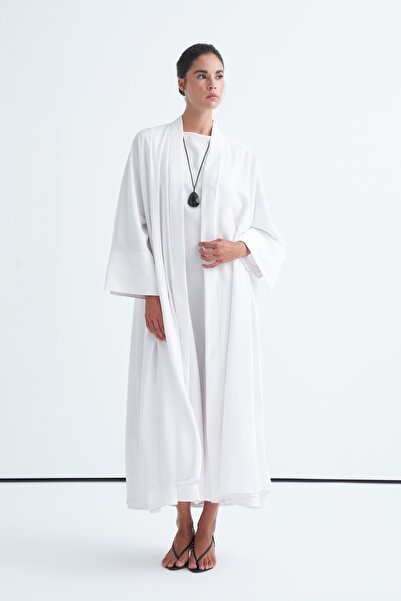 EBU Prive Women's Modal Sleeve Detailed Dress Abaya Set White