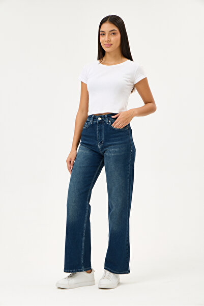 Kadın Geniş Paça Palazzo Trend Pantolon Wide Leg Jean Popüler Günlük