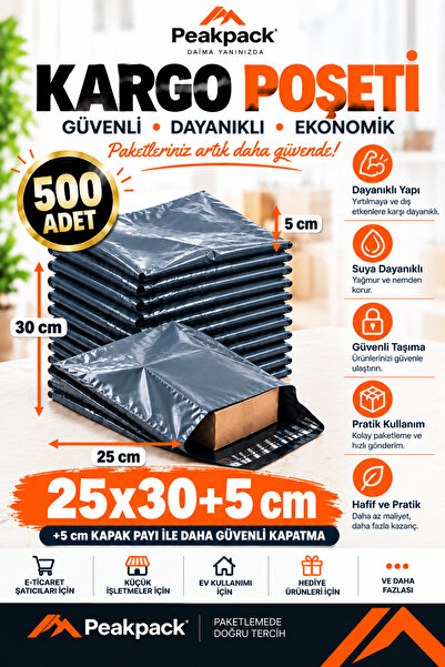 PEAKPACK Pocketless Shipping Bag 25X30+5 cm 500 Pieces Gray