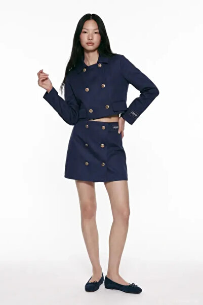 Quzu Button Detailed Women's Skirt Etk02518 Navy Blue