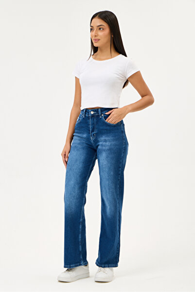 Kadın Geniş Paça Palazzo Trend Pantolon Wide Leg Jean Popüler Günlük