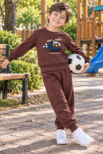SERPİL Boy's Helicopter Printed 2-Piece Tracksuit Set