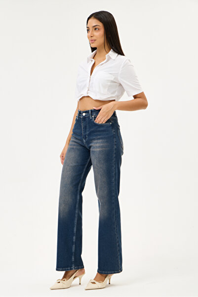 Kadın Geniş Paça Palazzo Trend Pantolon Wide Leg Jean Popüler Günlük