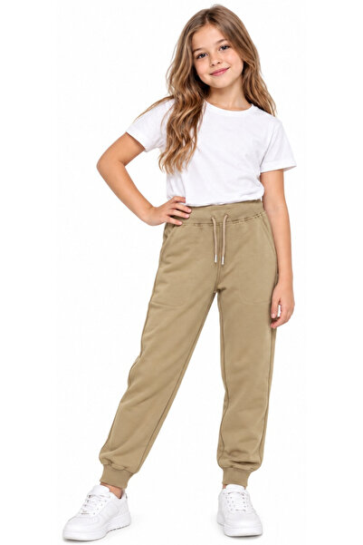 İrem Çocuk Giyim Girls'/Boys' Plain Beige Color School Sweatpants with Elasti...
