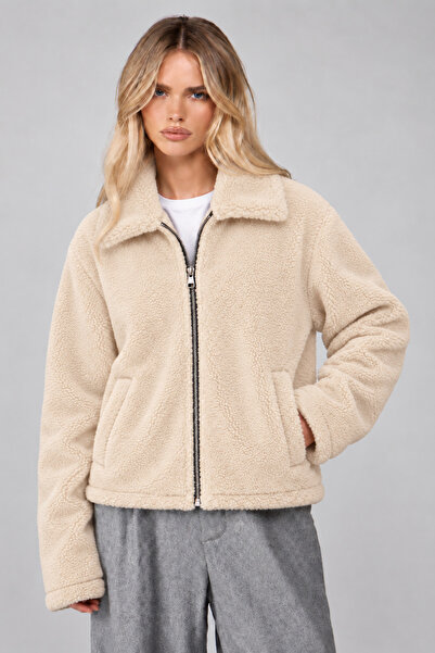 Tarz Cool Women's Oversize Plush Coat with Zipper Pockets, Soft Textured Tedd...