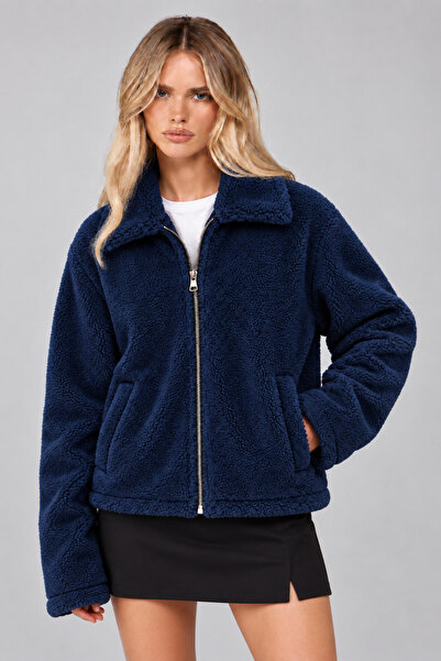 Tarz Cool Women's Oversize Plush Coat with Zipper Pockets, Soft Textured Tedd...