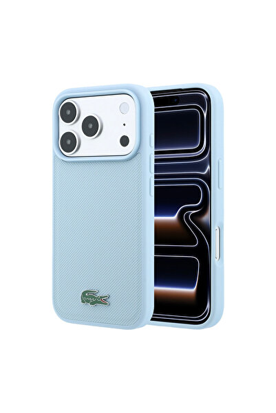 Lacoste iPhone 18 Pro Max Kılıf Lisanslı M-safeli PU Pike Desenli Metal Logol...