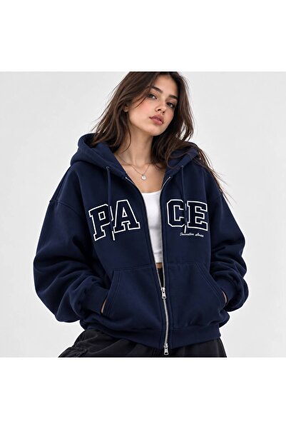 HAI COLLECTİON Kız Çocuk Sweatshirt 3 İplik Pace Baskılı Fermuarlı Kapüşonlu ...