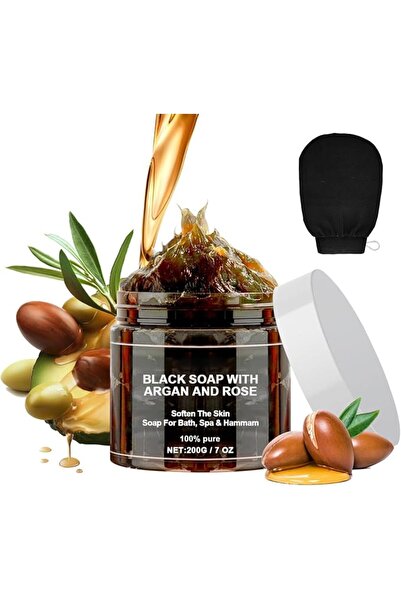 SWIUKPHE Morocco Black Soap With Argan and Rose, Morocco Body Scrub, Body Exf...
