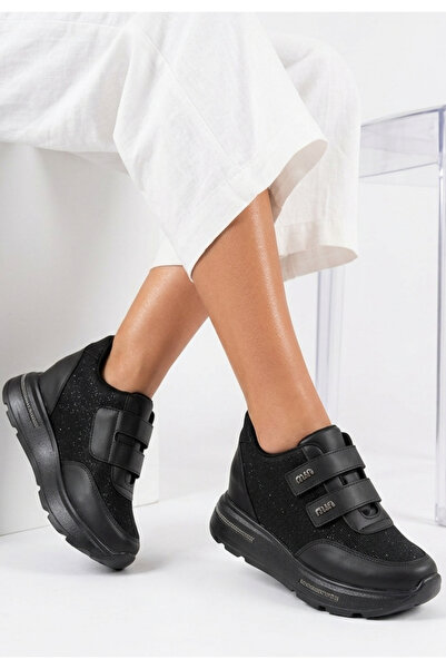Erbilden Women's Sneaker Sports Shoes Black Skin Comfortable Daily Rete
